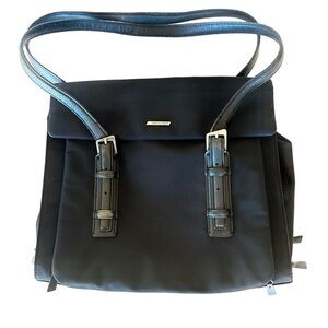 Francesco Biasia Black Canvas and Leather Shoulder Bag